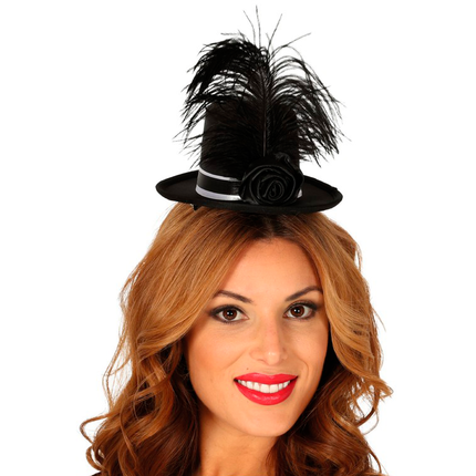 Cerchietto Mini Cappello Piume Nero