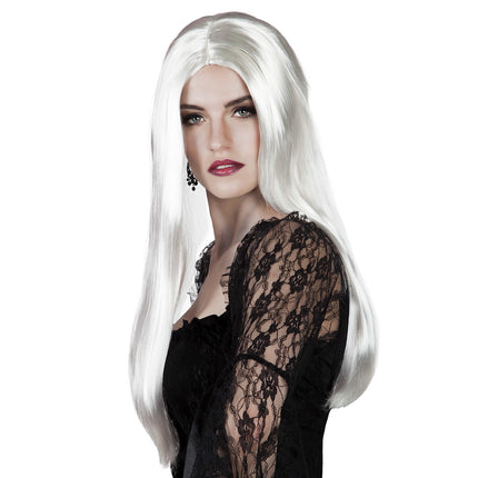 Parrucca di Halloween capelli lunghi bianchi