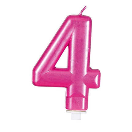 Candela rosa 4 anni metallizzata 8 cm