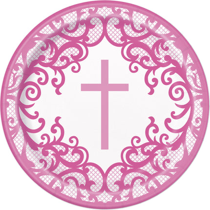 Piatti per feste di battesimo rosa da 17 cm 8 pezzi