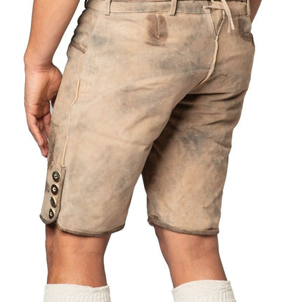 Lederhose in pelle corta grigia e cintura