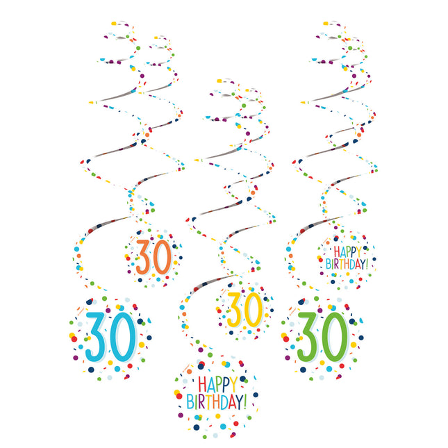 Decorazione appesa 30 anni Buon Compleanno Coriandoli 61cm 6pz