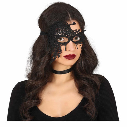 Maschera occhi nera in pizzo mezza