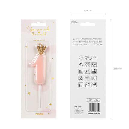 Candela 1 anno rosa chiaro 9,5 cm