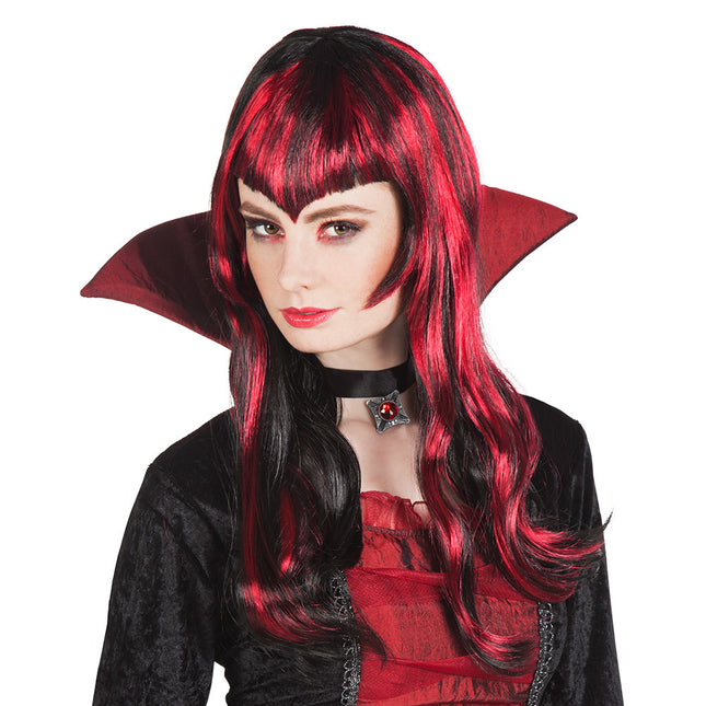 Parrucca di Halloween capelli lunghi rosso nero