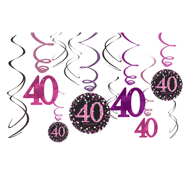 Decorazione da appendere 40 anni Buon Compleanno Rosa 61cm 12 pezzi