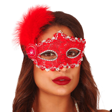 Maschera Piume Rosso