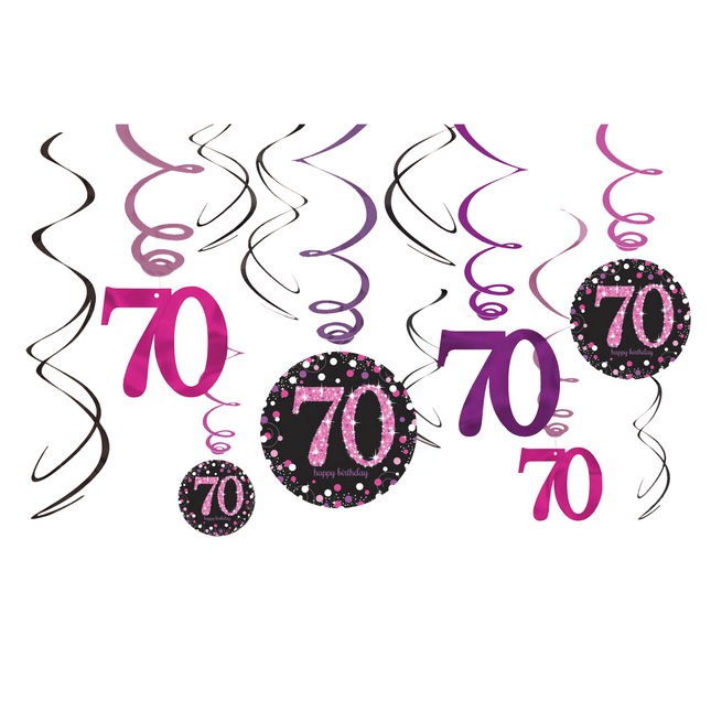 Decorazione appesa 70 anni Buon Compleanno Rosa 61cm 12pz