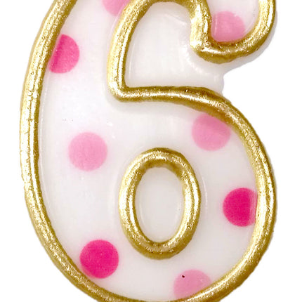 Candela 6 anni a pois rosa 8,5 cm