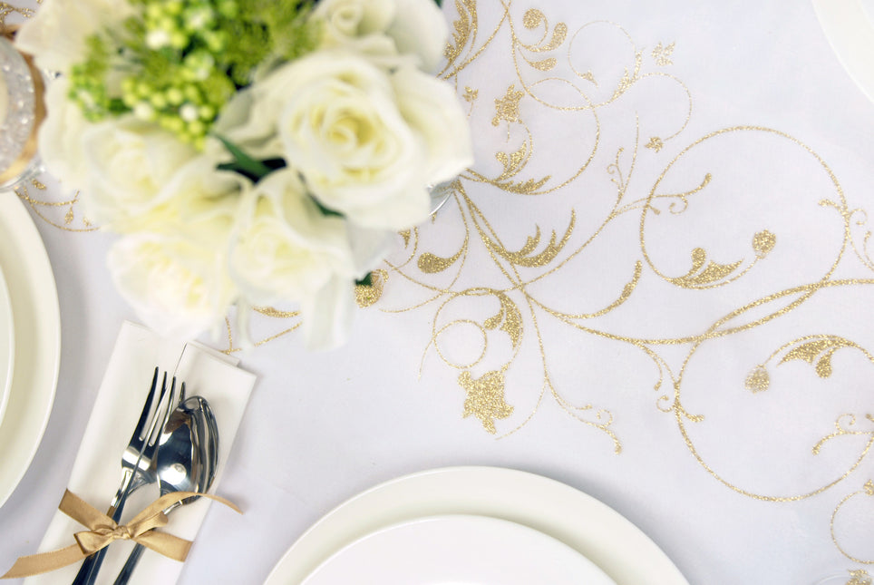 Tessuto Organza Vanilla Creme Fiori Oro 36cm 9m