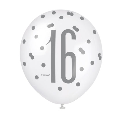 Palloncini 16 anni a pois blu 30 cm 6 pezzi