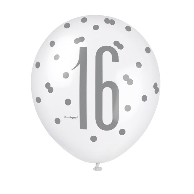 Palloncini 16 anni a pois blu 30 cm 6 pezzi