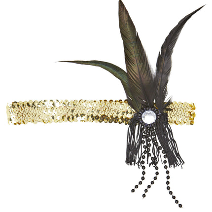 Cerchietto oro con paillettes e piume