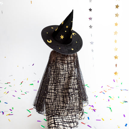 Cappello da strega di Halloween in oro nero