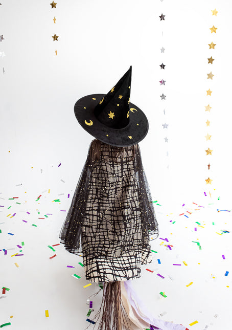 Cappello da strega di Halloween in oro nero