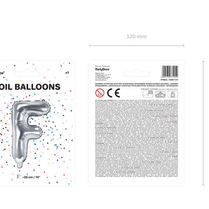 Palloncino in foil Lettera F Argento Vuoto 35cm