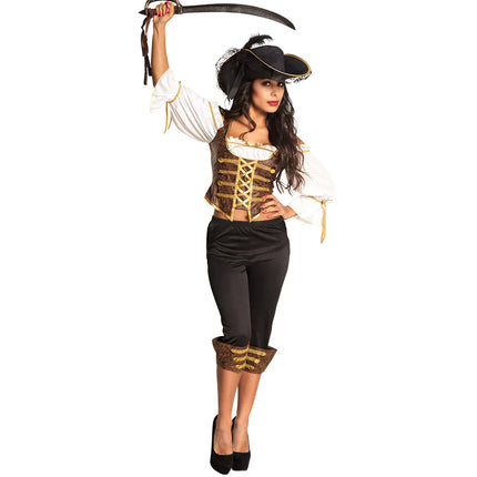 Costume da pirata nero oro donna