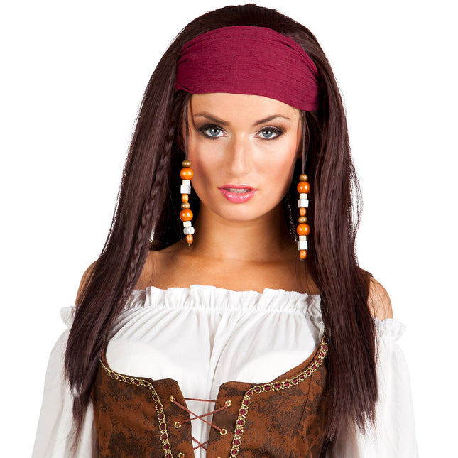 Parrucca pirata marrone Trinity con bandana