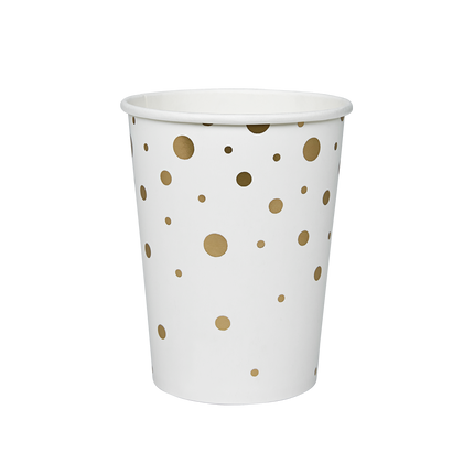 Tazze a pois dorati bianchi 13cm 8pz
