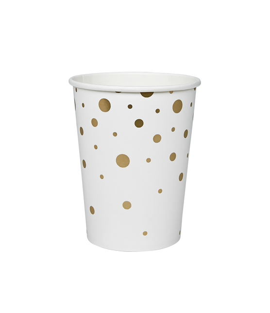 Tazze a pois dorati bianchi 13cm 8pz