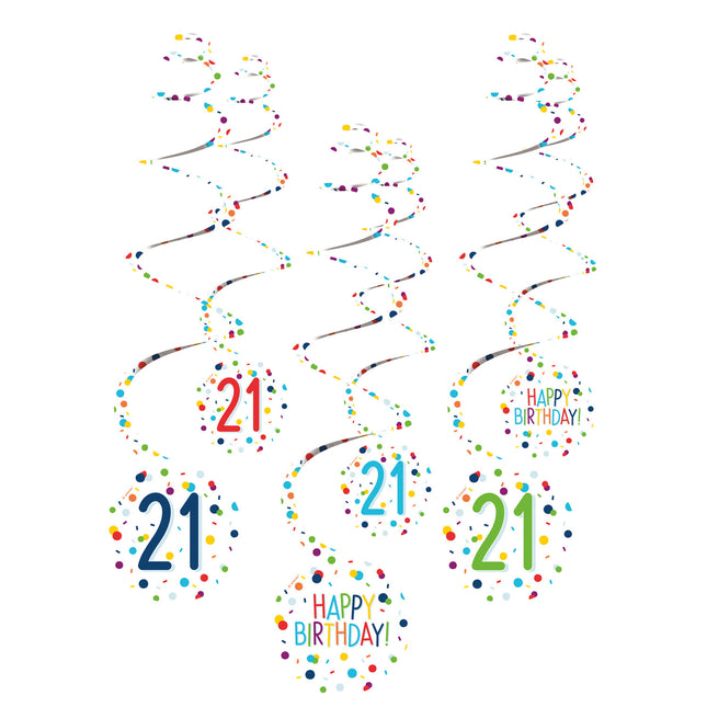 Decorazione appesa 21 anni Buon Compleanno Coriandoli 61cm 6pz