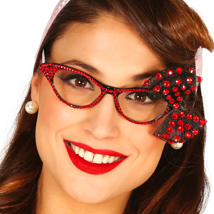 Occhiali anni '50 con fiocco rosso
