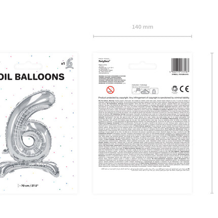 Palloncino Foil Figura 6 Silver Standard Vuoto 70cm