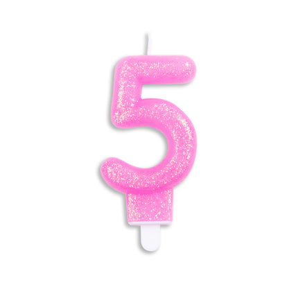 Candela 5 anni Rosa Glitter 7cm