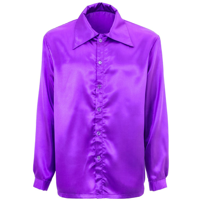 Camicetta Disco 70S in raso viola da uomo