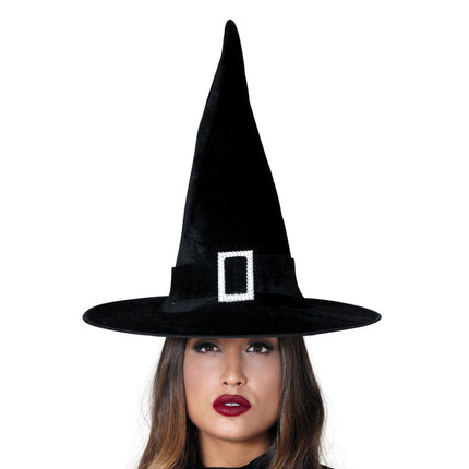 Cappello da strega di Halloween in velluto nero