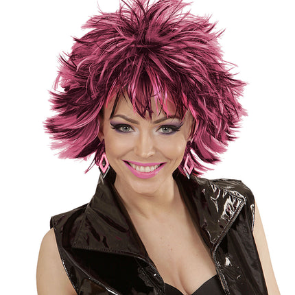 Parrucca da rocker rosa nero