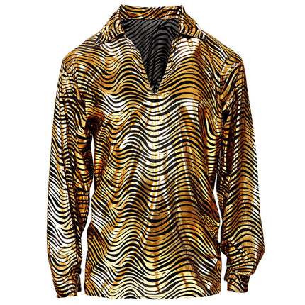 Camicia Disco 70S Oro Uomo Stampa Tigre