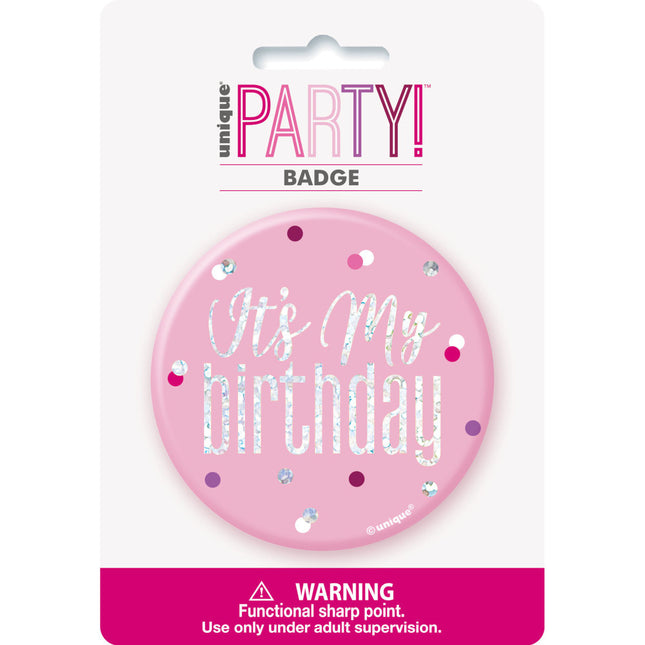 Pulsante It's My Birthday Rosa 7,6 cm