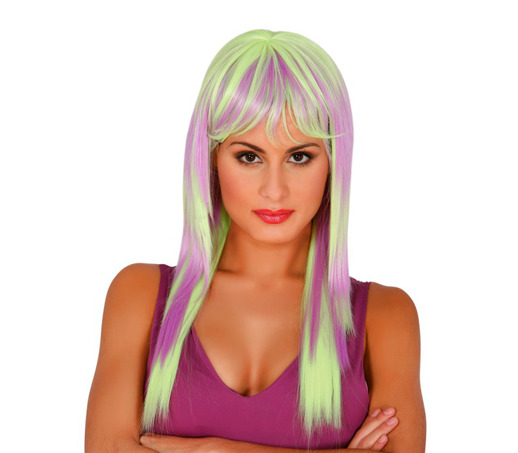 Parrucca capelli lunghi giallo neon viola
