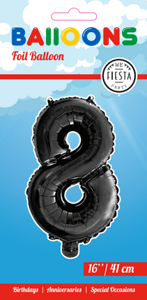 Palloncino in foil Figura 8 Nero 41cm con cannuccia