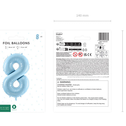 Palloncino di figura 8 anni azzurro vuoto 72 cm