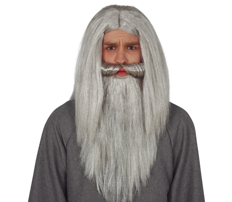 Parrucca Halloween Capelli Lunghi Uomo Grigio