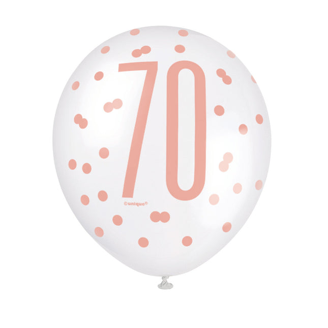 Palloncini 70 anni oro rosa 30 cm 6 pezzi