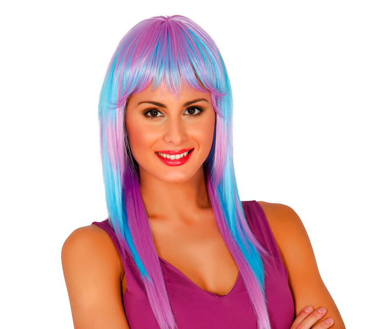 Parrucca capelli lunghi blu rosa