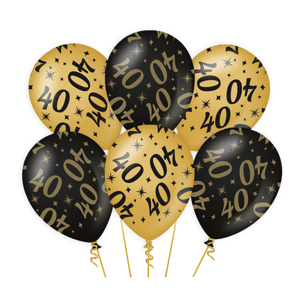 Palloncini 40 anni oro nero 30cm 6pz