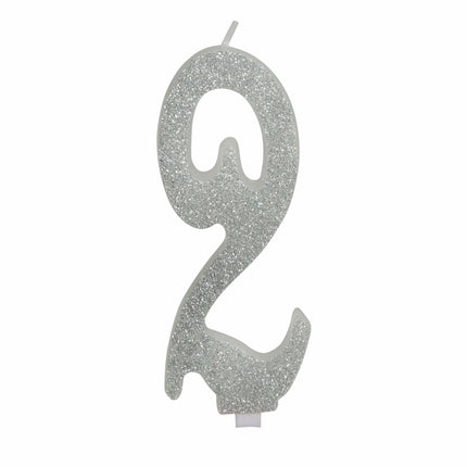 Candela Argento 2 Anni Glitter 12,5 cm