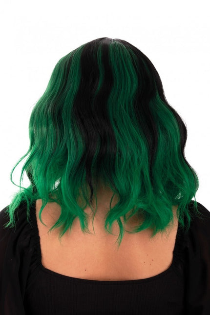 Parrucca Alicia mezza lunga con onde dal nero al verde
