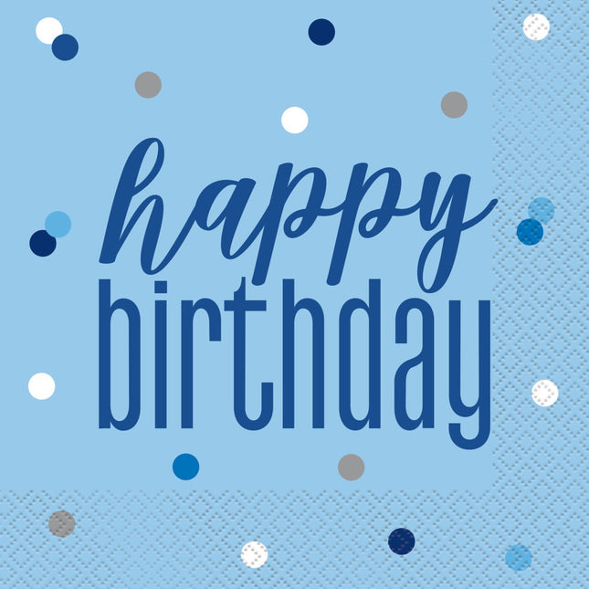 Tovaglioli di compleanno Happy Birthday Blue 33cm 16pz