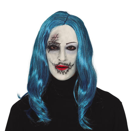 Maschera viso Halloween capelli blu