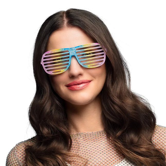 Occhiali arcobaleno a strisce glitterate