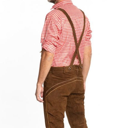 Lederhose in pelle lunghi marrone scuro e bretelle