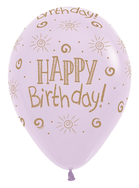 Palloncini Happy Birthday Sun Pastel Matte Mix 30cm 25pz