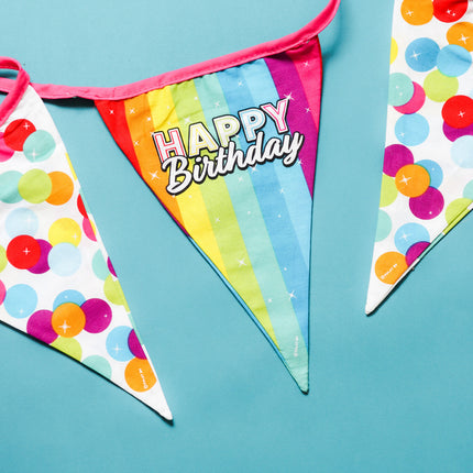 Fionda di buon compleanno in cotone con coriandoli arcobaleno 6m