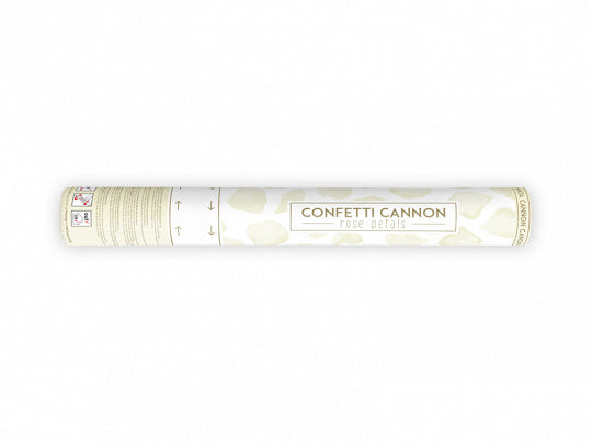 Cannone di coriandoli alla crema di vaniglia con petali di rosa 40cm