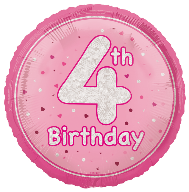 Palloncino ad elio 4 anni rosa vuoto 45 cm